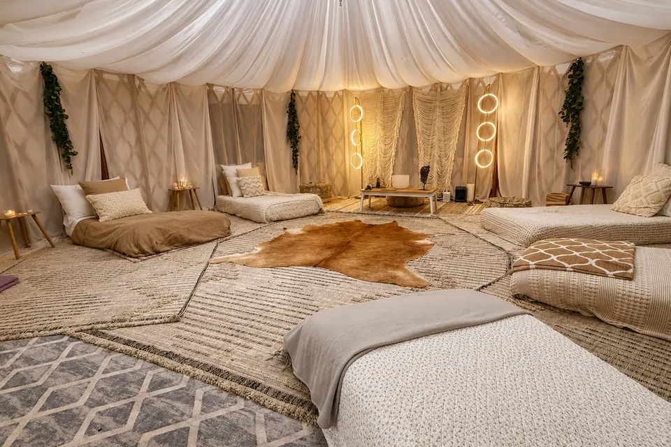 Inside a private yurt